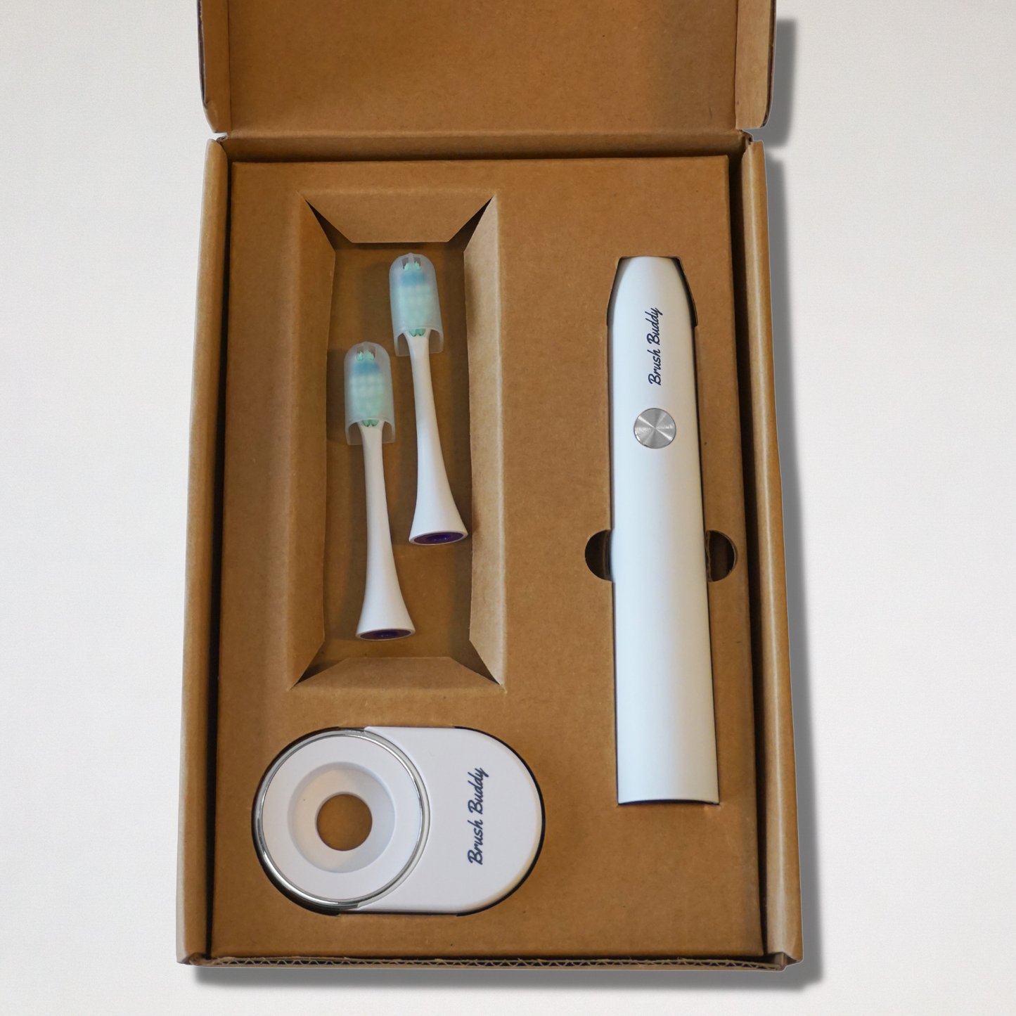 elektrisk tandbørste hvid brush buddy kasse